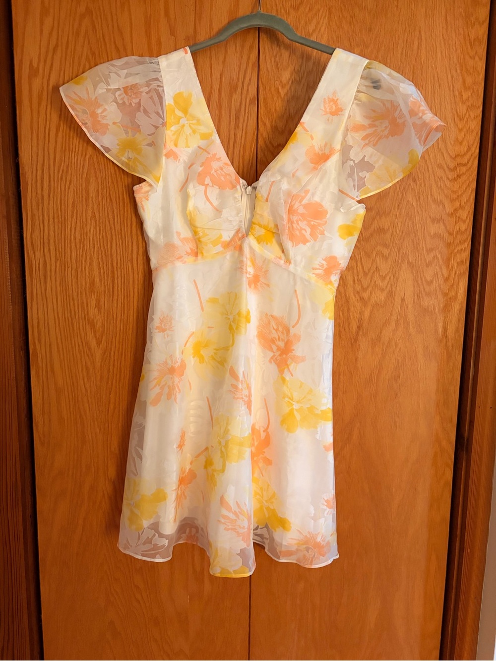 Lulu's White Mini Dress with Yellow & Peach Floral Print